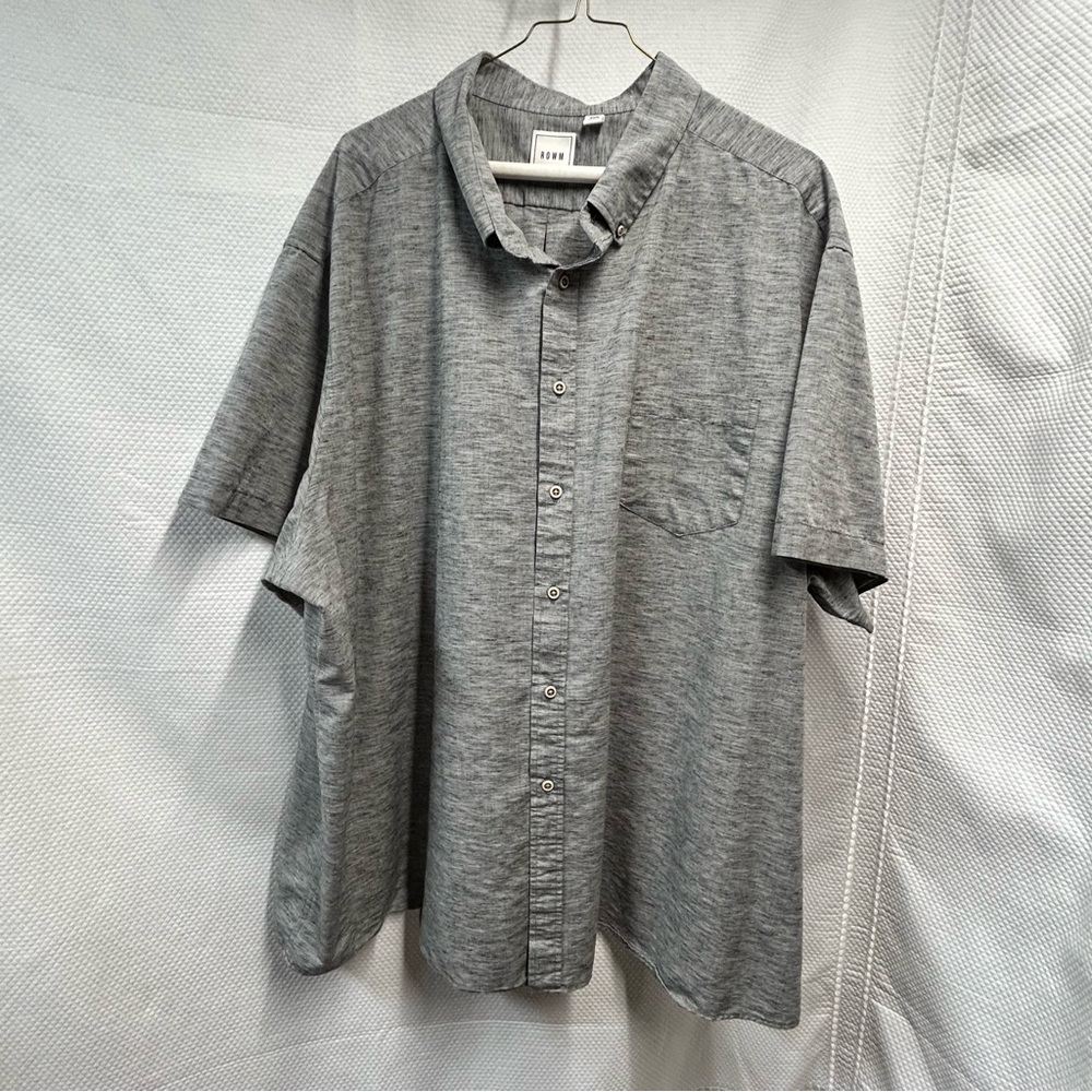 Gray Casual Button Down Shirt with Short‎ Sleeves 4XL